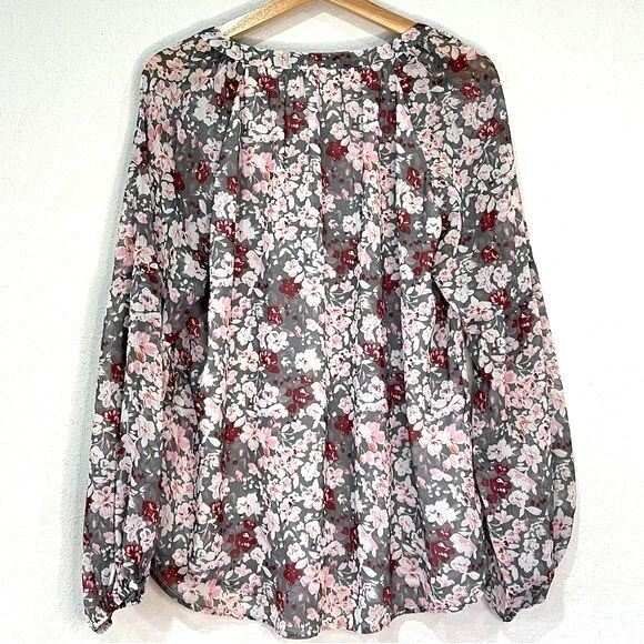 Womens Long Sleeve Grey and Pink Blouse Size Large - Picture 3 of 4